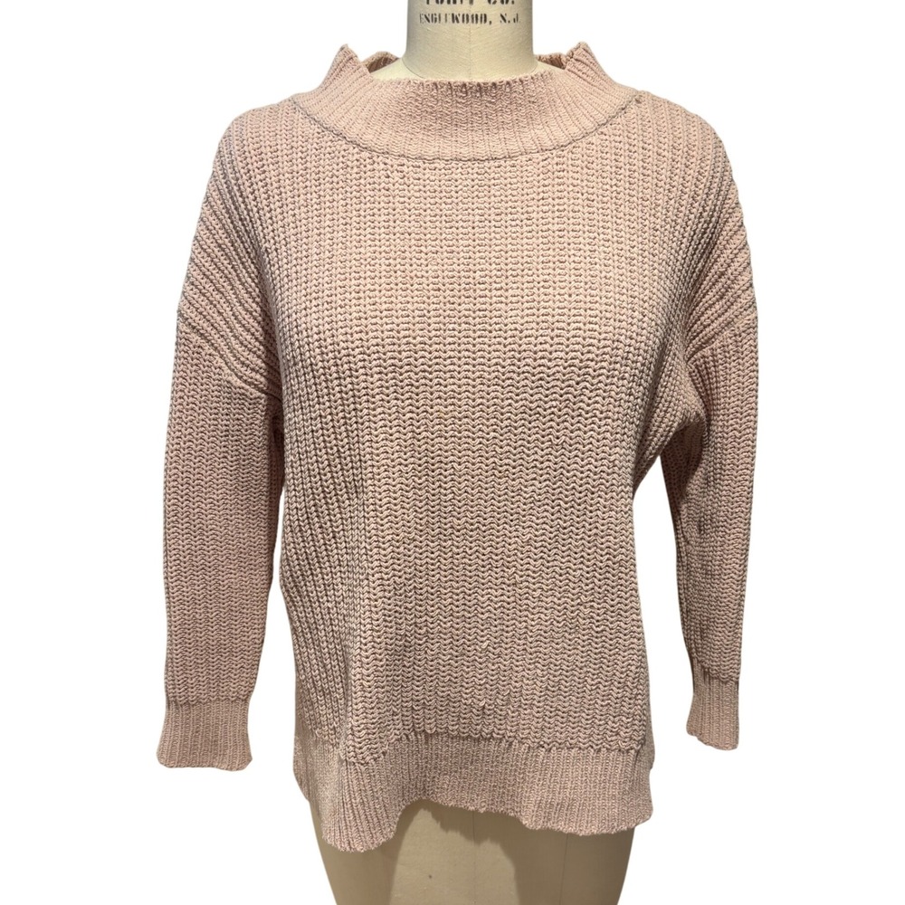 Aerie Knit Mock Neck Sweater Ribbed Long‎ Sleeve Pullover Casual Pink Small